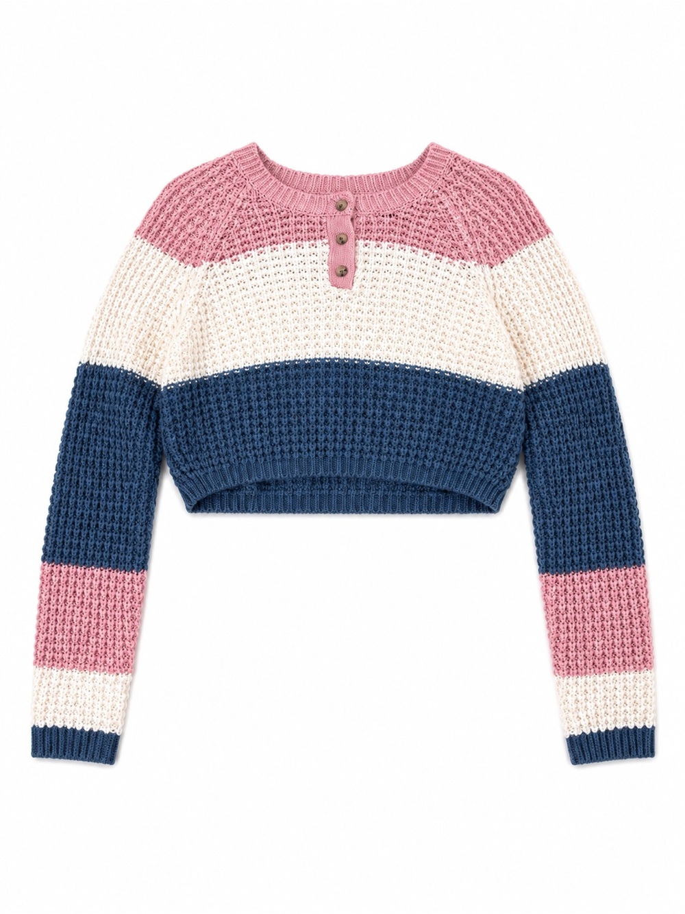 Aeropostale Pink, Cream & Blue Cropped Striped Crew Sweater